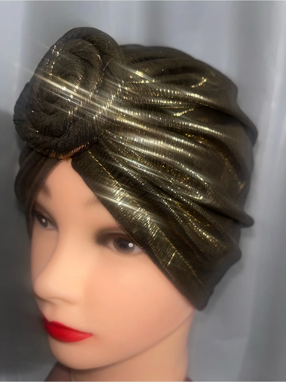 Metallic Gold Pre Tied Top Knot Turban Hat - Women Accessories